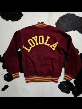 Vintage 1950s 1960s Loyola WOOL Maroon & Gold Varsity Bomber Jacket SMALL